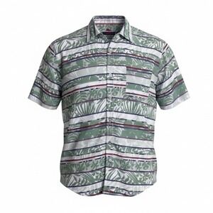 Tommy Bahama Mens Large Maldonado Camp Stripe Tropical Fern Button Front Shirt